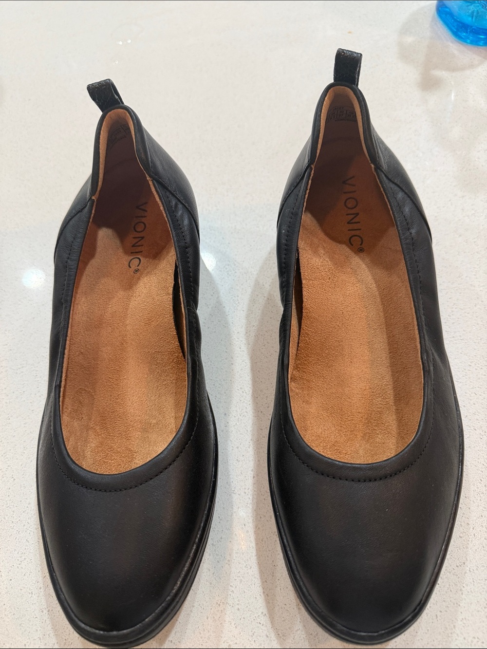 Vionic Black Leather Jacey Slip-On Wedge Ballet Flats Size 7